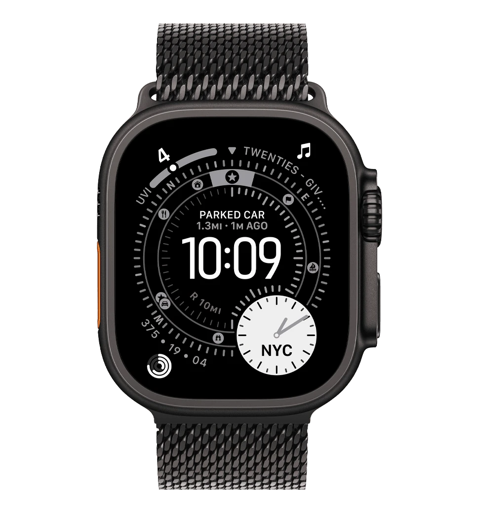Apple Watch Ultra 3 GPS + Cellular 49mm Black Titanium Case with Black Titanium Milanese Loop - Small (MF1N4)